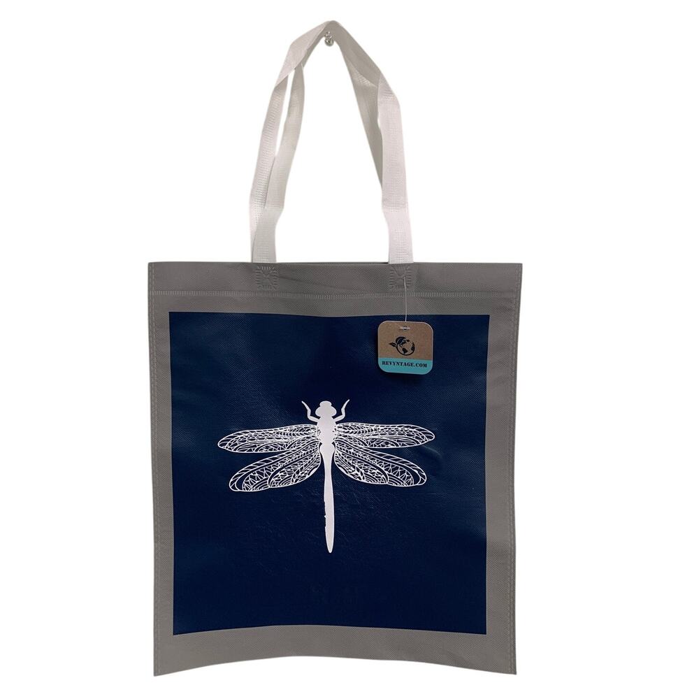 New Upcycled Hand Printed Large White Dragonfly Beautiful Shopper Tote Bag